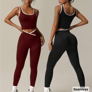 Women's Burgundy and Black Workout Sets